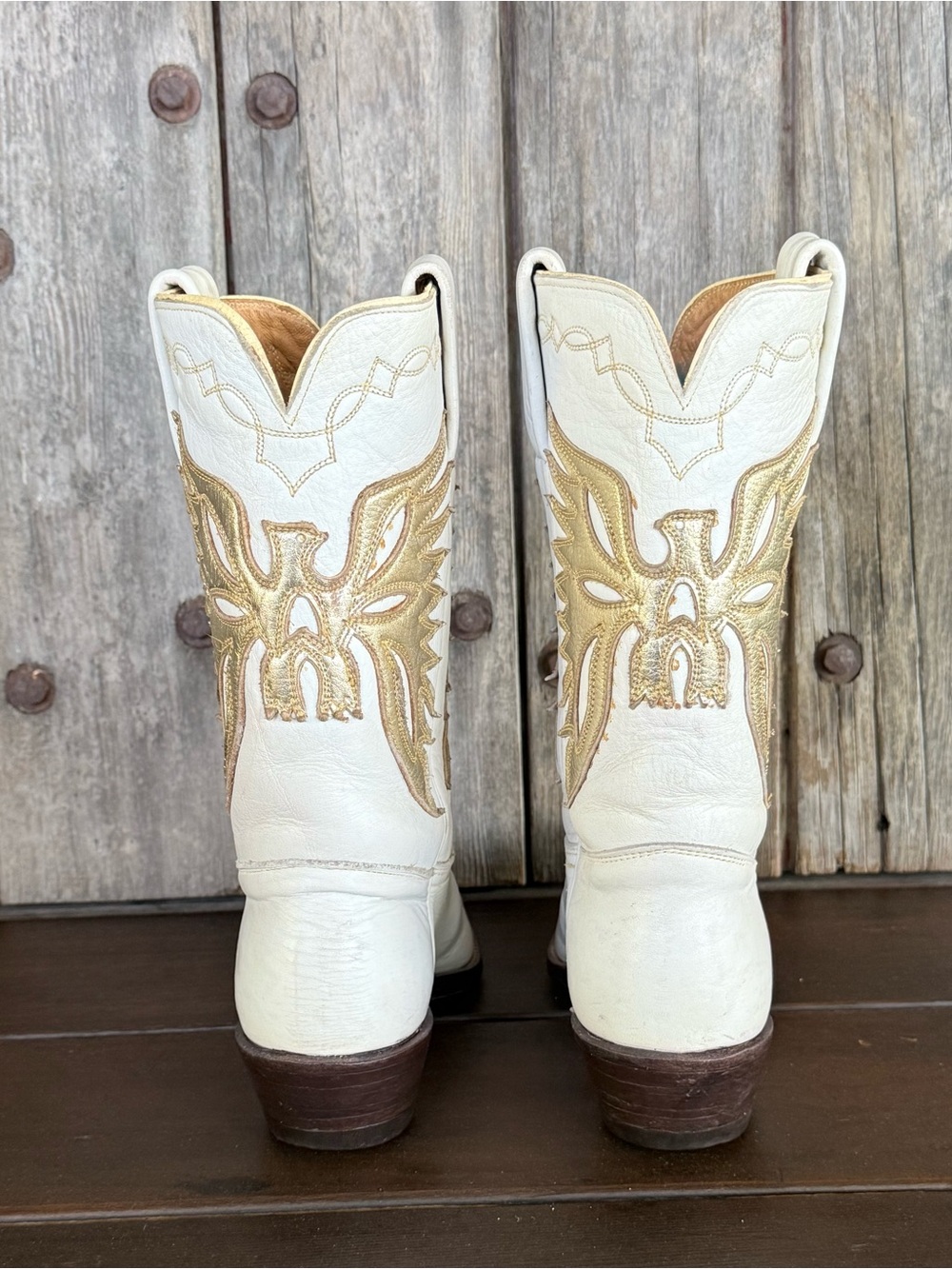 Vintage 1950's Frye Classic Women’s Cowboy Boots With Gold Thunderbird Adornment - Picture 4 of 7